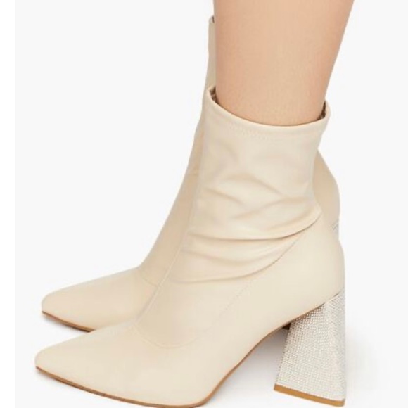 Creme Faux Leather Rhinestone-Heel Booties, size 8 - Picture 1 of 10